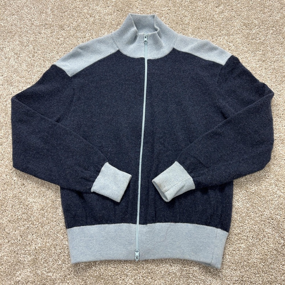 CO-OP Barneys New York Sweater Mens XL Blue Wool Knit Full Zip Mock Neck Italy